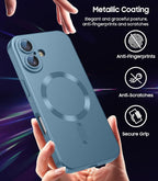 Magnetic for iPhone 16 Plus Case [Compatible with MagSafe][Built-in Camera Lens Protector] Slim Soft Silicone Bumper Shockproof Metallic Luster Phone Case (Green)