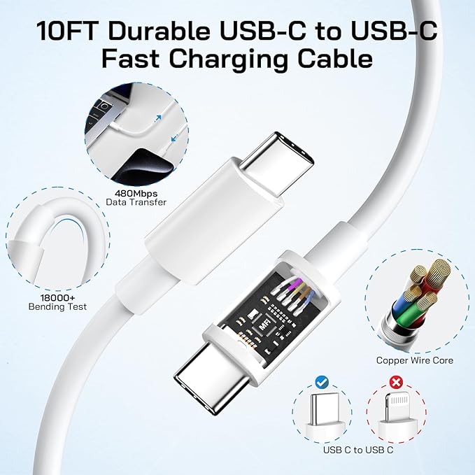 30W USB C i Phone 16 15 Charger Fast Charging, 3PACK Wall Charger for iPhone 16 15 Pro Max Charger Cord 10FT Fast Type C Charger Block for iPhone 16/16 Pro/15 Plus/15 Pro/15 Pro Max, iPad Pro, White