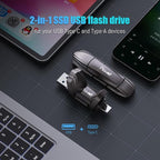 FU388 External Solid State Drive, Up to 1000MB/s for Data Storage,Dual-Port Stick Design with USB-A & Type-C Expansion of Storage for iPhone 15/16 /Android/PC/Mac/Laptop