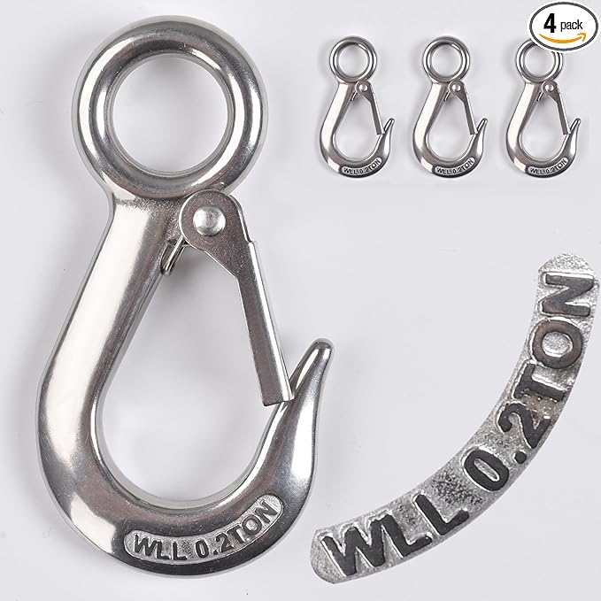 Alele Grab Hooks, 440 Pounds Slip Hooks,Stainless Steel Lifting Hook Rigging Accessory,4 Pack