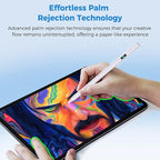 iPad Stylus Pencil(5 Extra Tips) with Magnetic Attachment,USB-C Faster Charge,Tilt Sensitivity Palm Rejection,Compatible with2018-2025 iPad ProM4/12.9/11,Air M3/M2/3/4/5,iPad6-11,Mini5/6/7Gen（White）