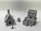 Medieval Miniature Building Terrain Set Compatible with Tabletop RPG War Games, Dioramas Building Set, Paintable, Gift for Tabletop Hobby Enthusiasts by HAUTICO (18mm Scale)