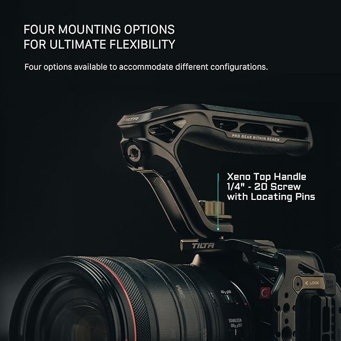 Tilta Xeno Top Handle for Filmmakers & Cameras - Titanium Gray | Aluminum Alloy and Silicone Build | Safety Release Pin | Comfortable Handling (1/4″-20 and 3/8″-16 Threads w/Locating Points)