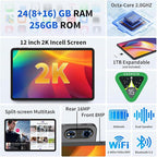 12 Inch Tablet Android 15 Tablets, 2025 Upgraded Android Tablet with Keyboard, 24GB RAM+256GB ROM(1TB Expand), Octa-Core, 2K 2000x1200 Display, 16MP Dual Camera, 8000mAh, 2.4G/5G WiFi, GPS (Silver）