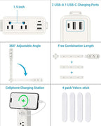 Outlet Extender Stick | Free Combination | USB-A, USB-C Port, 2 AC Outlets, Extend 9” to 36”, 360° Combine| Plug Extender | Put Behind Nightstands, Sofa, Bed, Cabinet etc.