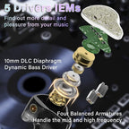 BASN Bmaster5 in Ear Monitors, 1DLC Diaphragm+4BA 5 Drivers IEM Earphones with Silver-Plated OFC Cable, Noise Isolation Wired Earbuds for Musicians (Starlight Gold)