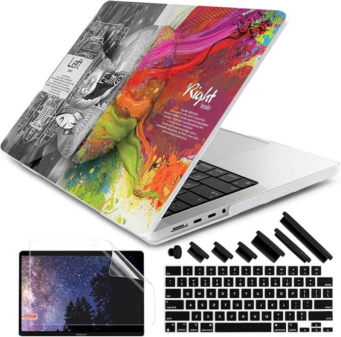 DONGKE for M4 MacBook Pro 16 Inch Case 2024 2023 2021 A3403 A3186 M3 A2991 M2 A2780 M1 A2485 Pro/Max Chip, Plastic Hard Shell Case & Keyboard Cover for Mac Pro 16 with Touch ID, Right & Left Brain