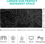 Topographic Contour Black Gaming Mouse Pad XL Geographic Map Lines Extended Big Large Desk Mat Non-Slip Rubber Base Stitched Edge Long Keyboard Mousepad for PC Computer Laptop,31.5x11.8 Inch