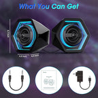 BESTISAN Computer Gaming Speakers with 8 RGB Modes, Compact Design, DC Powered Desktop Speaker with 3 EQ Modes, 50W Active Speakers with Bluetooth 5.3, AUX in, Headphone, Type-C Port for PC/Laptop/TV