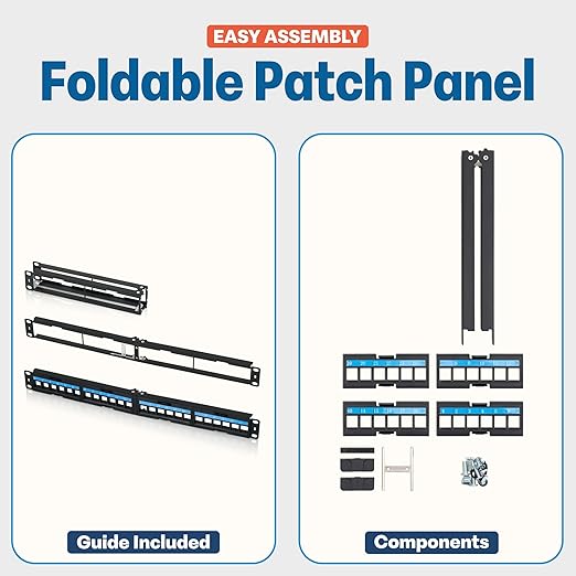 Everest 24 Port Keystone Patch Panel (1-Pack) - Removable 6-Port Panels - Use with Slim Profile Keystones ONLY (Wider Jacks May not fit Side by Side)