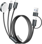 Temdan for Travel Vacation Essentials,3 in 2 USB C Cable for Apple Watch Charger/iPhone 16 Charger/Lightning,Multi Charging Cable Cord,Camping Essentials,Designed for iWatch &iPhone 16-12-4FT Black