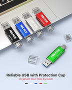 ABLAZE 16GB Type C Flash Drive 10 Pack, Dual USB 2.0+USB C Memory Stick Thumb Drive Compatible with iPhone 16/15, Android Smartphone, Computers, Tablets, Mac,iPad,PC