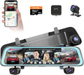 4 Channel Mirror Dash Cam, Dash Cam Front and Rear/Inside, 12’’ FHD 1080Px4 Rear View Mirror Camera, IR Night Vision for Left and Right Inside Car Camera, Built-in WiFi, GPS, Parking Monitor
