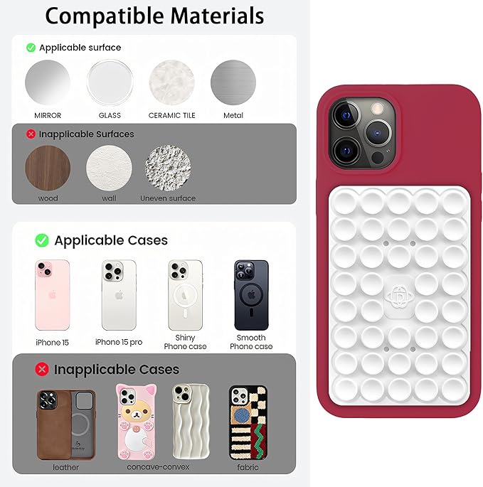 Silicone Double-Sided Suction Phone Grip Detachable Mount - Car Dashboard/Shower Phone Holder, Hands-Free For Selfies & Videos, ASMR- iphone & Android Compatible (Large, Lavender+Transparent)