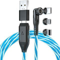 Statik 360 Pro Magnetic Charging Cable - Type C Charger Fast Charging 3 in 1 USB C to USB C Cable, Micro USB & iProduct Tips, USB A Adapter, Fits All Devices - 100W Fast Charger, GloBright 6FT/2M