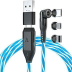 Statik 360 Pro Magnetic Charging Cable - Type C Charger Fast Charging 3 in 1 USB C to USB C Cable, Micro USB & iProduct Tips, USB A Adapter, Fits All Devices - 100W Fast Charger, GloBright 6FT/2M