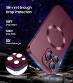 Magnetic for iPhone 15 Pro Max Case [Compatible with MagSafe][Built-in Camera Lens Protector] Slim Soft Silicone Bumper Shockproof Metallic Luster Phone Case (Burgundy)