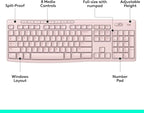 Logitech K270 Wireless Keyboard for Windows, 2.4 GHz Wireless, Full-Size, Number Pad, 8 Multimedia Keys, 2-Year Battery Life, Compatible with PC, Laptop - Rose