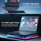 ICE COOREL Gaming Laptop Cooling Pad with Powerful Turbofan, Laptop Fan Cooling Pad for Laptop 15-21 Inches, RGB Laptop Cooler Stand with 8 Height Adjustable, Infinitely Variable Speed, LCD Screen