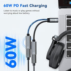2PCS USB C Headphone Splitter,CCZ CA01 USB C to Type C Headphone Jack and Charger Adapter, 1 in 2 out Dongle Hi-Res DAC Audio Cable with PD 60W Fast Charging for Samsung Galaxy S25 S24 S23 (USBC-USBC)