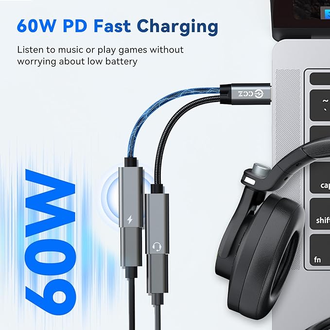 3PCS USB C Headphone Splitter,CCZ CA01 USB C to Type C Headphone Jack and Charger Adapter, 1 in 2 out Dongle Hi-Res DAC Audio Cable with PD 60W Fast Charging for Samsung Galaxy S25 S24 S23 (USBC-USBC)