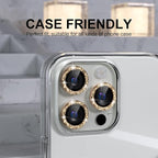 Choiche Compatible for iPhone 16 Pro/iPhone 16 Pro Max Camera Lens Protector Bling, 9H Tempered Glass Camera Cover Screen Protector Metal Ring Decoration Accessories (Glitter-Gold)