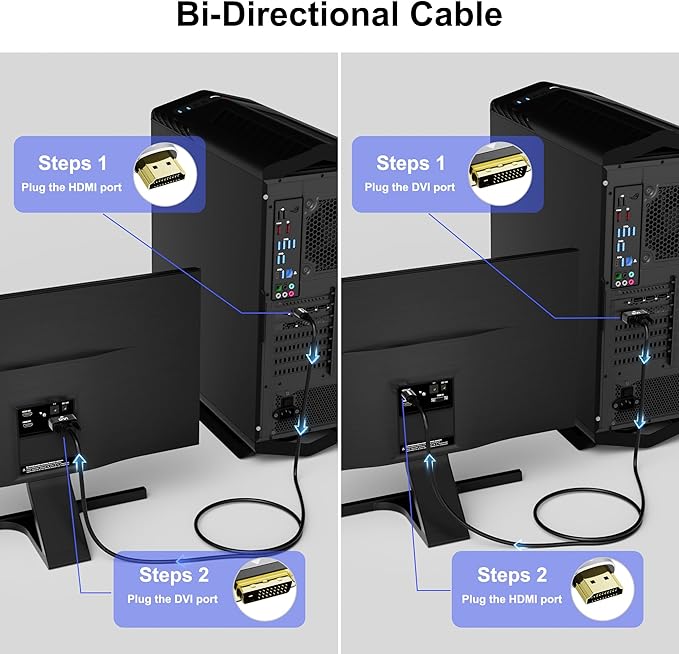 HDMI to DVI Cable 15FT, Bi-Directional DVI to HDMI Male to Male Cord, HDMI A to DVI-D Adapter, Gold-plated Connectors, Aluminum Shells, 1080P, for Computer, Monitor, Projector, Raspberry Pi, Xbox, PS3