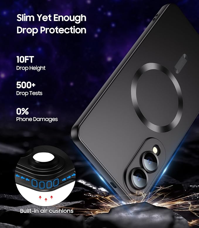 Magnetic for Samsung Galaxy S25 Edge Case [Compatible with MagSafe][Built-in Camera Lens Protector] Slim Soft Silicone Bumper Shockproof Metallic Luster Phone Case (Black)