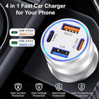 65W Car Phone Charger USB C, 5 Pack 4-Port Cigarette Lighter Adapter, 12V USB C Fast Car Charger Type C Car Adapter, Car Accessories for iPhone 16E 16 15 14 13 12 Pro Max,Galaxy,Pixel,iPad,Android