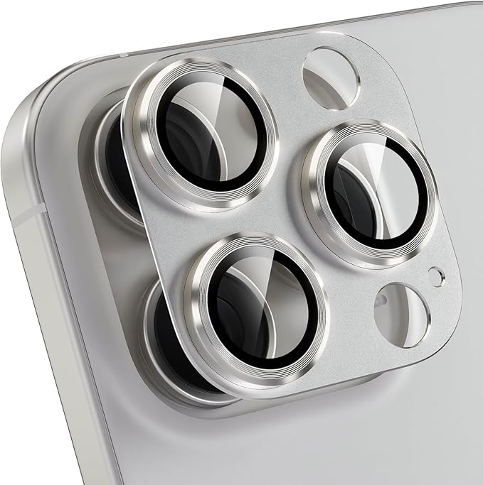 Choiche Compatible for iPhone 16 Pro/iPhone 16 Pro Max Camera Lens Protector, Bling Camera Cover with 9H Tempered Glass Lens Screen Protector Metal Ring Accessories (Titanium Natural)