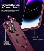 Magnetic for iPhone 14 Pro Max Case [Compatible with MagSafe][Built-in Camera Lens Protector] Slim Soft TPU Bumper Shockproof Metallic Luster Phone Case (Burgundy)