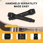 4-Channel Wireless Microphone System,UHF Cordless Mic Set w/ 4x10 Frequencies, 200ft, 2 Handheld Dynamic Mics, 2 Bodypacks & Headset/Lapel Microphones for Singing, Karaoke, DJ (MWM-41-2H2B)