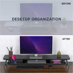 Fenge Dual Monitor Stand, Monitor Stands Riser for 2 monitors, 42.5 Inch Wood Desk Shelf with Storage Organizer and Cable Management for Office Desk Accessories