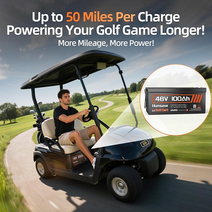 4PCS 48 Volt Lithium Battery for Golf Cart with 48V 15A Charger, 100A Lifepo4 Batterys Built-in Bluetooth 5.0 & 200A BMS, 15000+ Deep Cycle Lithium Battery, 42-58 Mile Ranges for Golf Cart