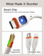 for Apple Watch Charger,3-in-2 Silicone Multi Charging Cable Travel Fast Charger Cord with USB C/Lightning Ports –Tangle-Free for iWatch Ultra/SE/10-1, iPhone 16-12/PS5/Nintendo Switch-4FT