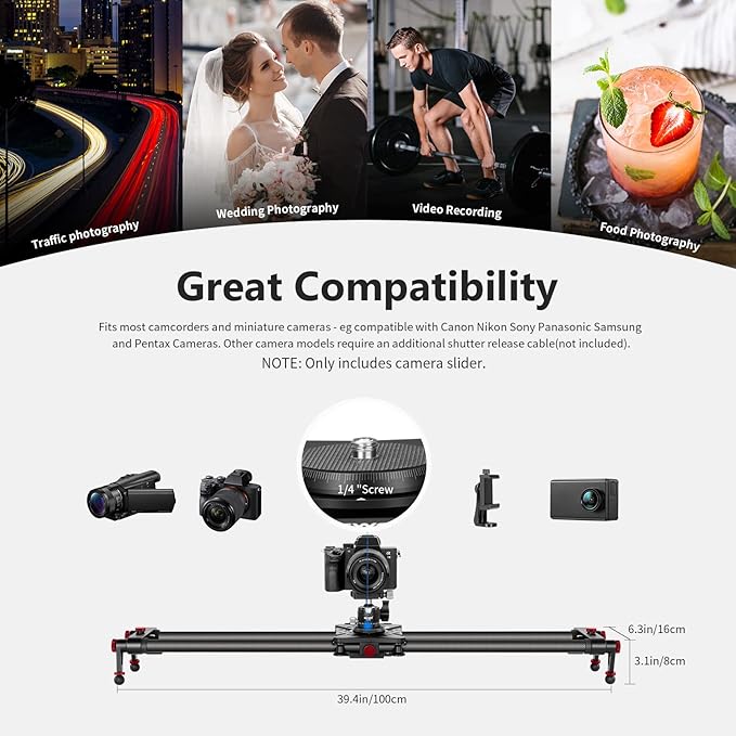NEEWER 39.4”/100cm Motorized Camera Slider, App Wireless Control Carbon Fiber Dolly Rail Slider, Support Video Mode, Time Lapse Photography, Horizontal, Tracking and 120° Panoramic Shooting (ER1-100)
