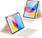 for iPad 11th 10th Generation Case with Keyboard, Magnetic 720° Rotatable Cover Detachable Wireless Bluetooth Backlit Keyboard with Pencil Holder for iPad 11 inch A16 2025 & 10.9 inch 2022 -Pink