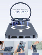 EWA MagOne 3rd Gen [Compatible with MagSafe] Phone Grip Stand with Finger Strap, Removable Magnetic Ring Holder Kickstand Loop for iPhone 16,15, 14, 13, 12 Series-(Blue)