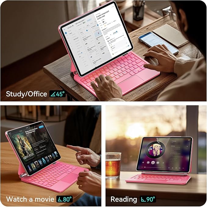 Keyboard Case for 2023 Model 12 inch iPad pro/iPad Air (4th /5th Generation) 2024 Model 12 inch iPad pro/iPad AirEasy-Set Floating Cantilever Stand Magic Magnetic Backlit-Multi-Touch Trackpad