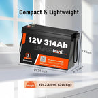 Bluetooth 12V 314Ah LiFePO4 Lithium Battery MINI, Max. 4190Wh Energy, EV A+ Cells, Built-in 100A BMS, 15000 Deep Cycles Battery with Low-Temp Protection for RVs, Solar System, Off-Grid