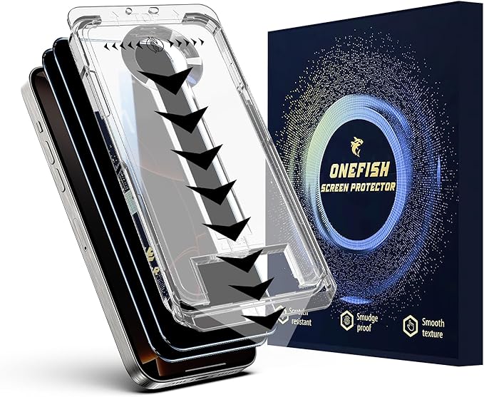 OneFish Privacy Screen Protector for IPhone 16 Plus Anti-Spy Tempered Glass Dust-Free Bubble-Free Anti-Fingerprint 9H Scratch Protection & Hassle-Free Installation Frame [2-Pack]