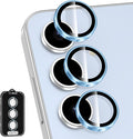 for Samsung Galaxy S24 FE Camera Lens Protector, Individual Metal Ring Tempered Glass Lens Cover, [Strong Adsorption] Scratch Resistant Ultra-Thin HD Clear Lens Cover, 1 Set-Blue Ring