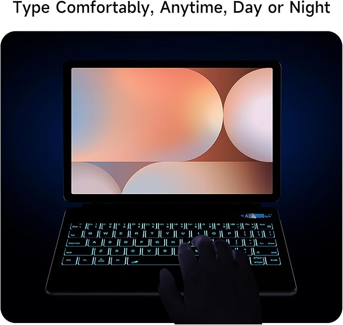 Keyboard Case for 12.4-inch Samsung Galaxy Tab S10+ Plus/S9+ Plus/S9 FE+ Plus/S8+ Plus/S7FE/S7+ Plus, 7 Colour Backlit, Multi-Touch Trackpad, Floating Magnetic Design, Battery Display, White