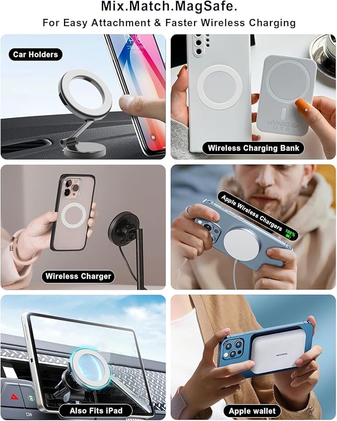 for Magsafe Magnet Sticker 2 Pack,Compatibile with MagSafe Accessories/Charger/Mount/Wallet/Case/Kindle for New iPhone 16/15/14/13/12/11, Pixel 9, Samsung Galaxy Z Fold/Z Flip/S and More