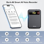 AI Voice Recorder with Transcribe Summarize: Note Voice Recorder with APP Control, 30H Continuous Recording, 64GB Memory Support 100+ Languages, AI Recorder for Calls, Lectures, Meetings