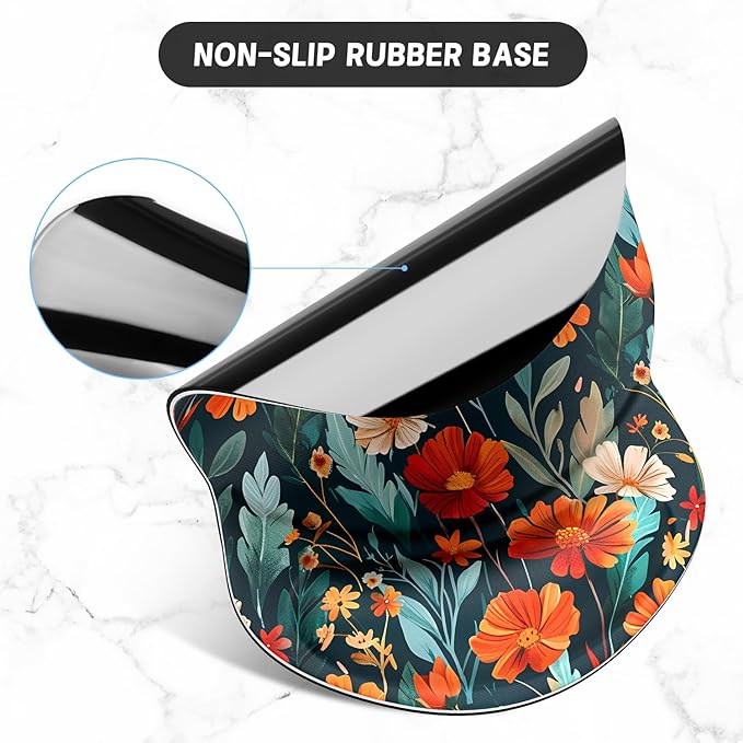 ITNRSIIET Ergonomic Mouse Pad with Gel Wrist Support Small Wrist Rest Smooth Surface Non-Slip PU Base Comfortable Office Supplies Pain Relief, 8.7 x 7.2 inches, Beautiful Flowers