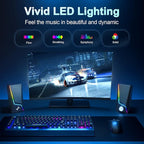 Computer Speakers, PC Speakers with 6 Lighting Modes, USB Powered Computer Speakers for Desktop Monitor with 2 Bass-Boost Ports, 2 Speaker Units, and 3.5mm Aux-in Cable for PC, Laptop, Tablet, Phone