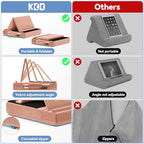 KDD Tablet Pillow Stand, Multi-Angle Viewing Ipad Holder for Lap, Bed and Desk, Foldable Soft Pad Dock with Stylus Mount Compatible with Ipad Pro 12.9, 10.5, 11, Air, Mini, Phones, Books, E-Reader