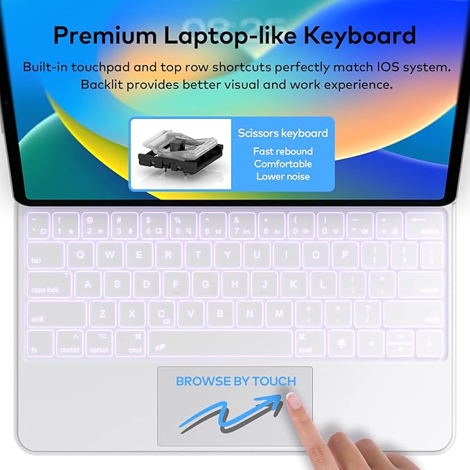 Keyboard Case for iPad Air 13 (M3 2025 / M2 2024) and iPad Pro 12.9 inch 6th / 5th / 4th / 3rd Generation – Magic-Style Magnetic Keyboard Case with Multi-Touch Trackpad – Floating Cantilever Stand