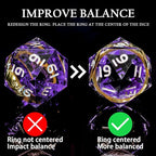Magic Golden Ring DND Dice Set with Box, Purple Sharp Edge Handmade Lord D and D Polyhedral Dice for use with D&D Tabletop Games RPG, D20 D12 D10 D8 D6 D4